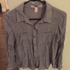Grey button up long sleeve blouse